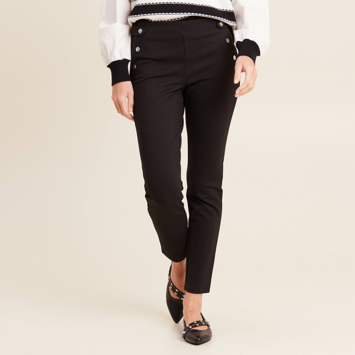 Pantalon tregging taille basculée noir femme