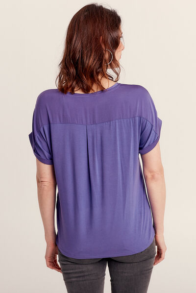 T-shirt manches courtes satin violet femme