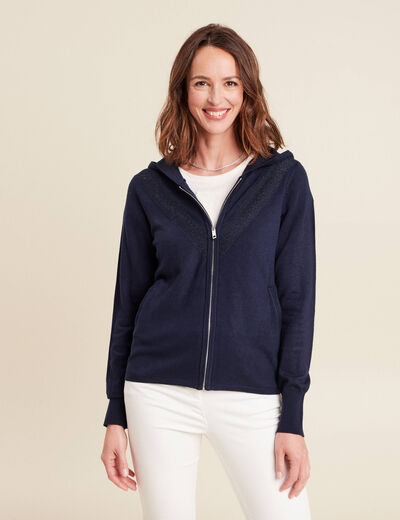 Gilet avec capuche bleu marine femme