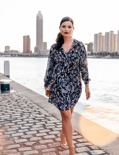 Robe évasée manches longues bleu femme
