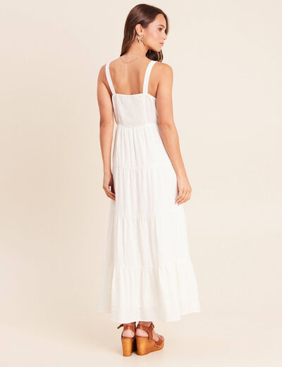 Robe longue &eacute;vas&eacute;e &agrave; fines bretelles ecru femme