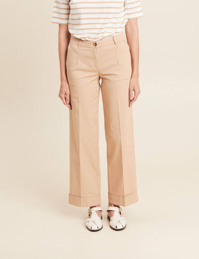 Pantalon large taille basculée beige femme