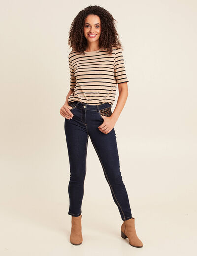 Pantalon ajust&eacute; taille bascul&eacute;e denim brut femme
