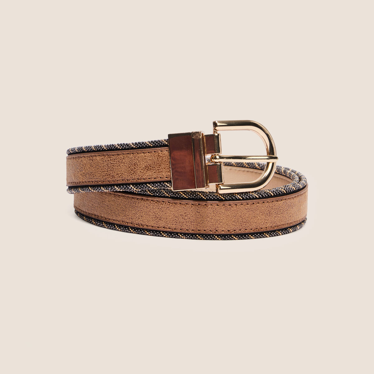Ceinture r&eacute;versible &agrave; perles beige femme