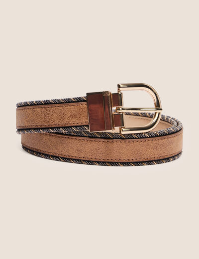 Ceinture r&eacute;versible &agrave; perles beige femme