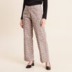 Pantalon taille haute coupe large marron femme