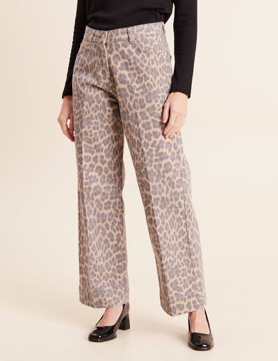 Pantalon taille haute coupe large marron femme