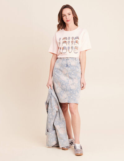 T-shirt col rond manches courtes rose clair femme