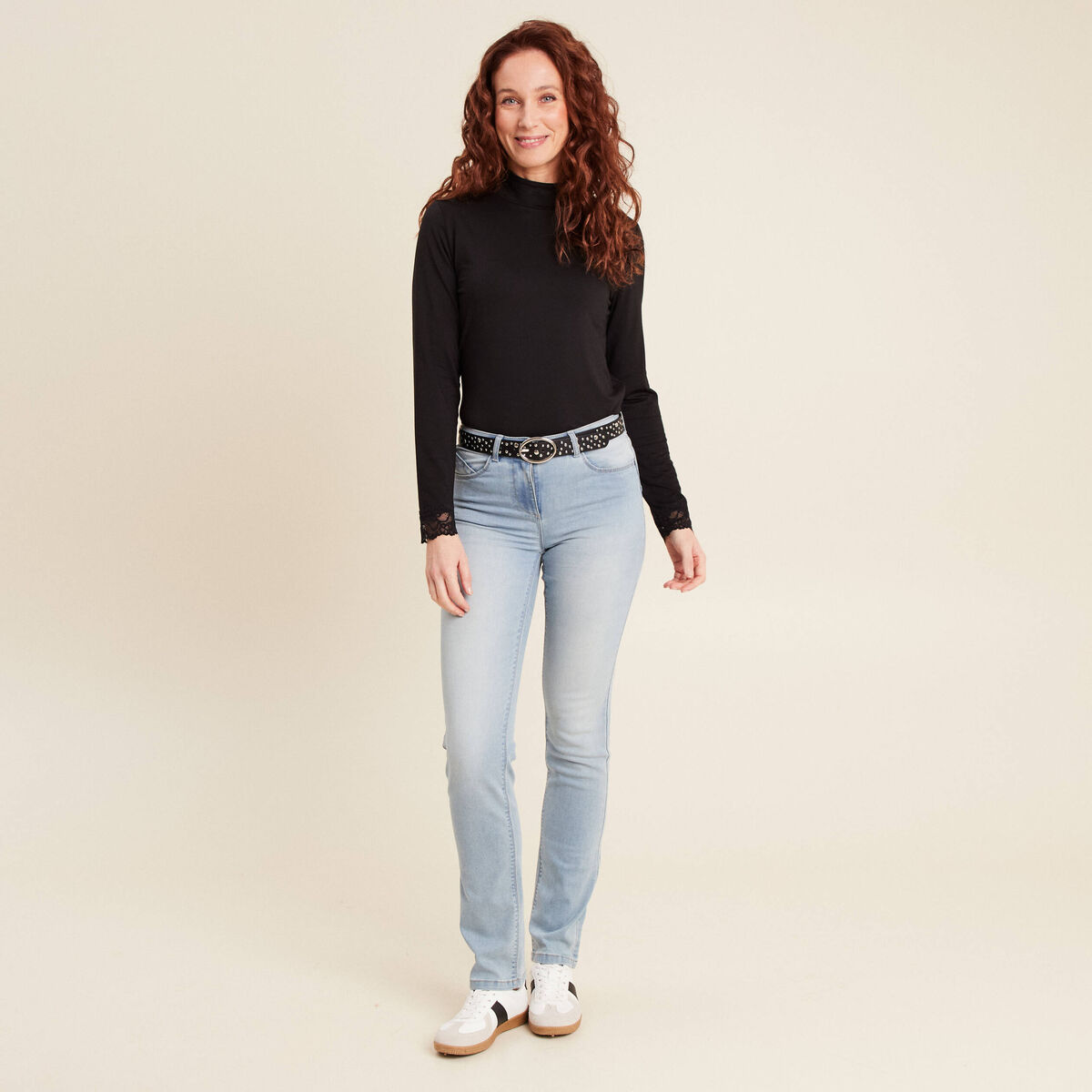 Jean coupe ajust&eacute;e long denim baby bleu femme