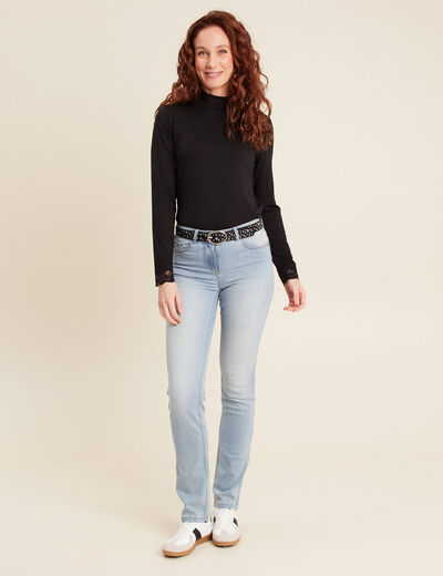 Jean coupe ajust&eacute;e long denim baby bleu femme