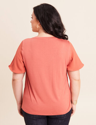 T-shirt bi-mati&egrave;re manches courtes vieux rose femme