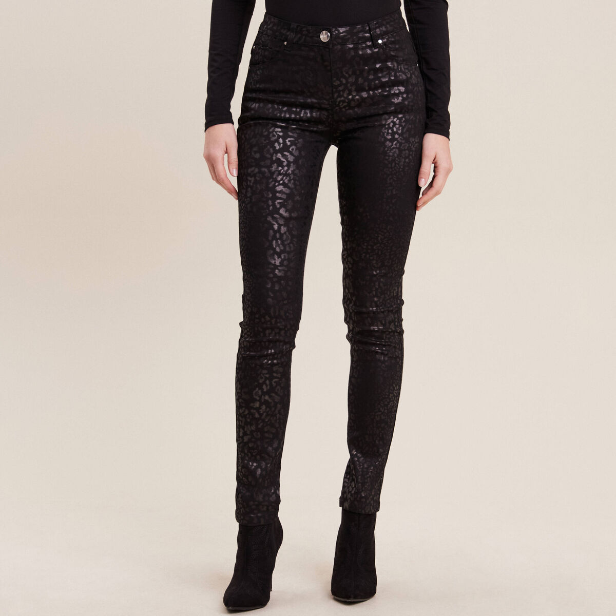 Pantalon ajusté enduit couleur bronze femme