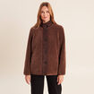 Manteau manches longues col montant marron fonc&eacute; femme