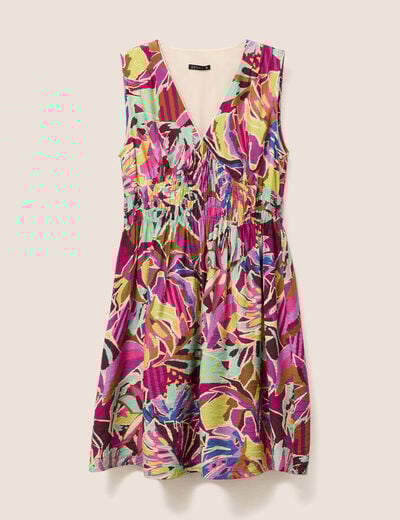 Robe évasée courte sans manches doublée mauve femme