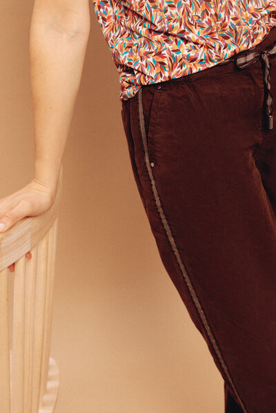 Pantalon flou taille basculée marron foncé femme