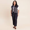 Veste sans manches col chemise bleu marine femme