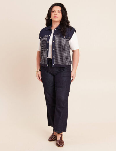 Veste sans manches col chemise bleu marine femme