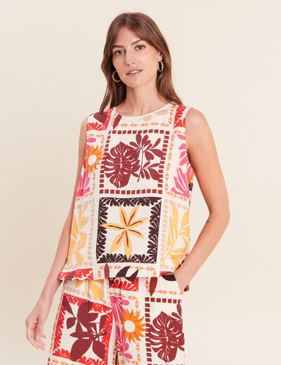 Blouse droite courte sans manches multicolore femme