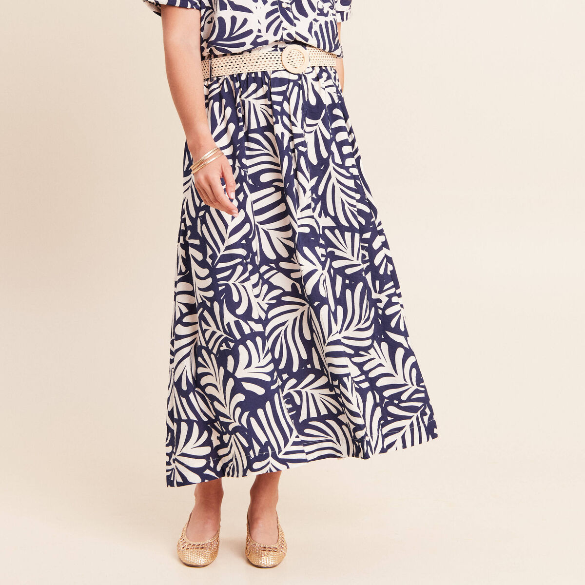 Jupe longue &eacute;vas&eacute;e fendue bleu femme