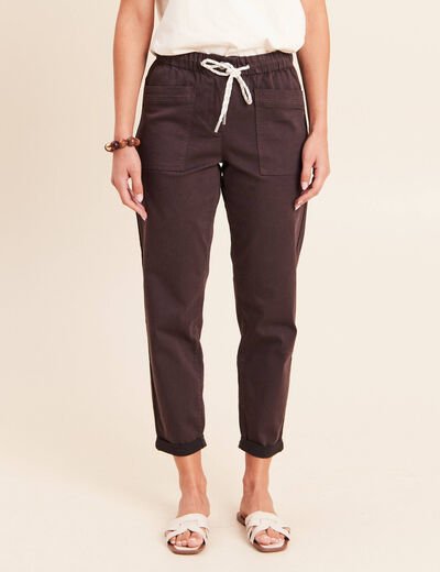 Pantalon coupe mom 7/8&egrave;me marron fonc&eacute; femme