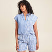 Chemise droite courte manches courtes bleu clair femme