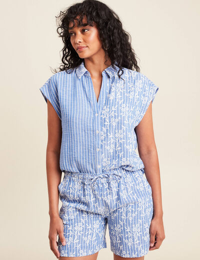 Chemise droite courte manches courtes bleu clair femme