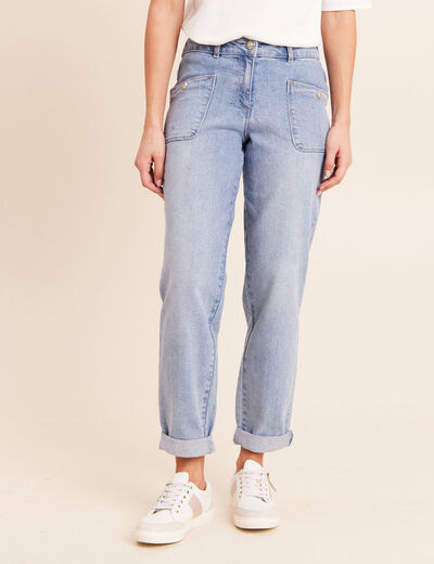 Jean coupe mom 7/8&egrave;me denim double stone femme