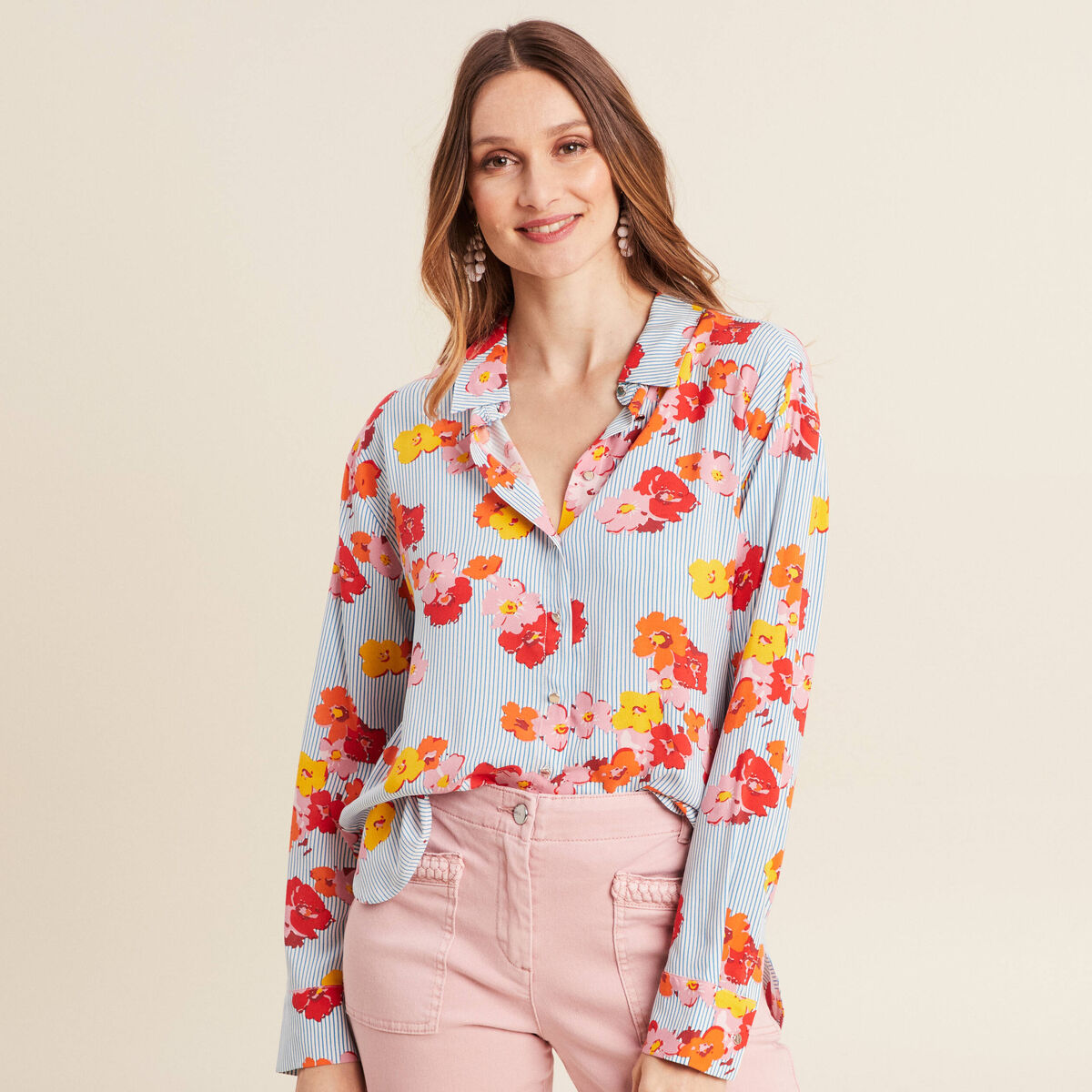 Chemise manches longues rouge clair femme