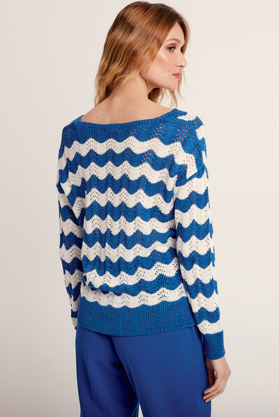 Pull manches longues bleu electrique femme