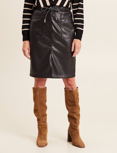Jupe droite simili cuir noir femme