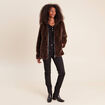 Manteau en fausse fourrure &agrave; capuche marron femme