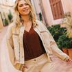 Veste en jean brod&eacute;e denim beige femme