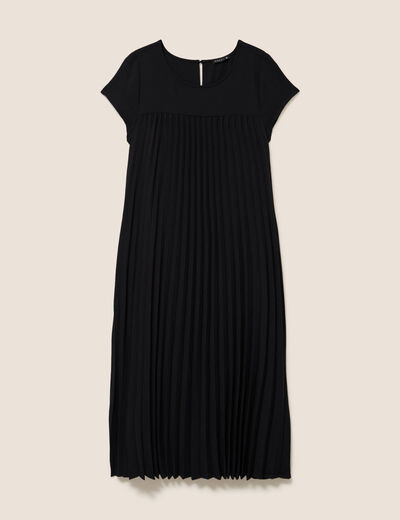 Robe longue &eacute;vas&eacute;e manches courtes noir femme