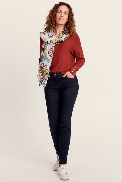 Pull manches longues marron cognac femme