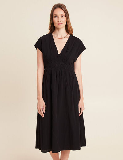 Robe évasée courte manches courtes noir femme