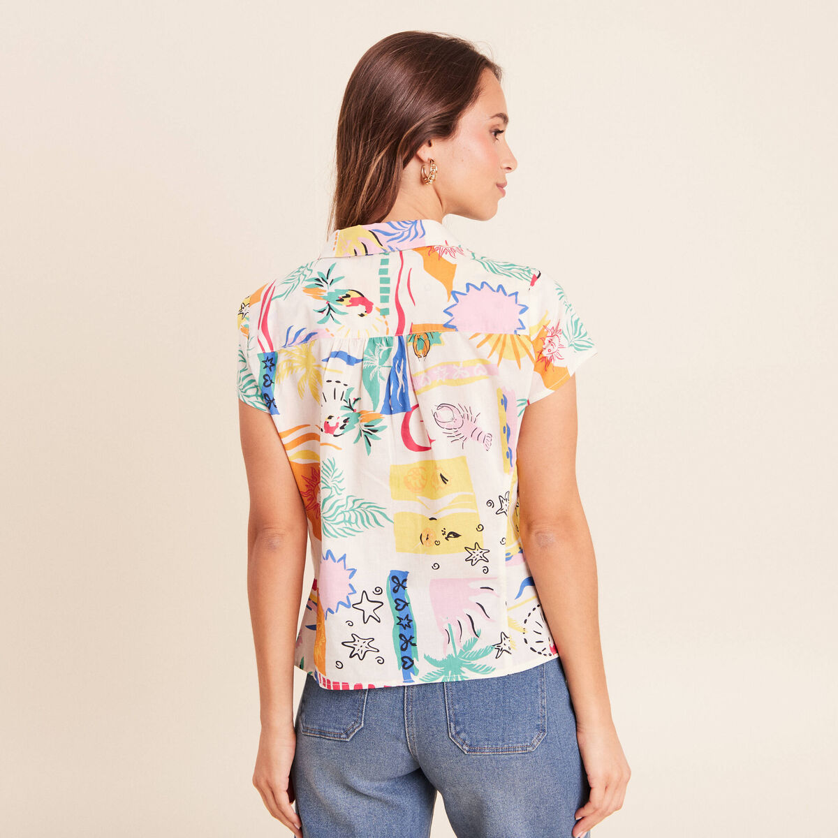 Chemise ajust&eacute;e courte manches courtes multicolore femme