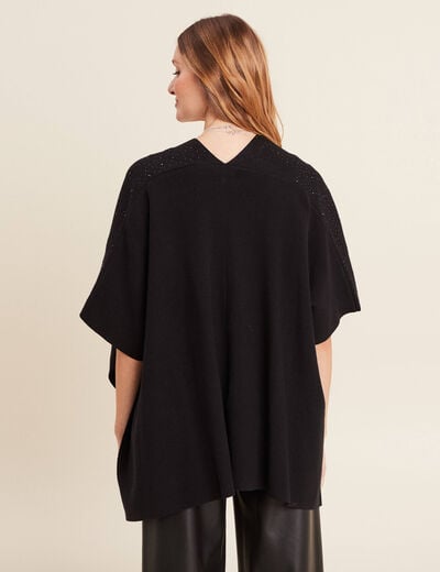 Poncho mi-long avec strass noir femme