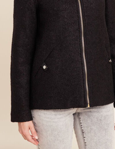 Manteau doubl&eacute; avec capuche noir femme