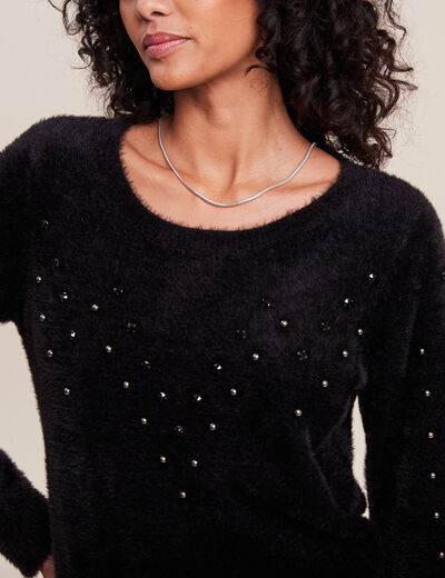 Pull manches longues strass noir femme