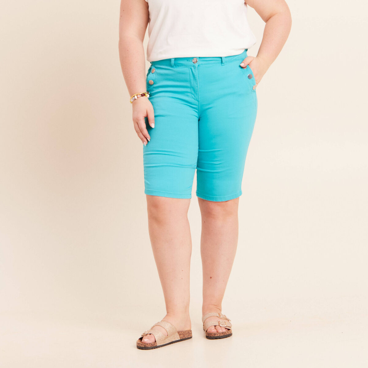 Bermuda ajust&eacute; taille standard vert turquoise femme
