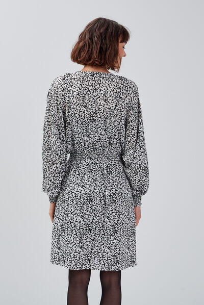 Robe évasée volantée ecru femme