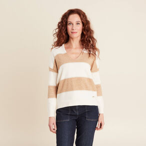 Pull manches longues col en V sable femme
