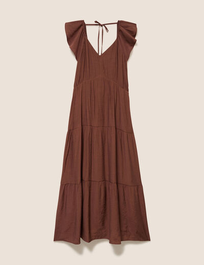 Robe longue &eacute;vas&eacute;e manches courtes marron femme