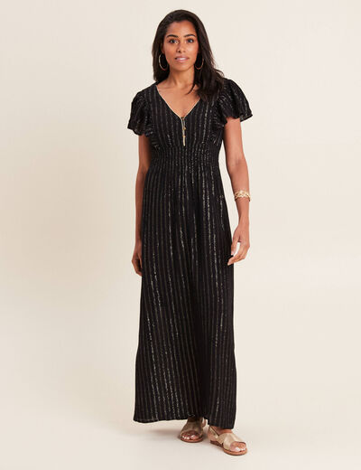 Robe longue droite fluide noir femme