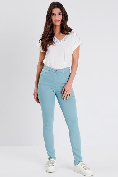 Pantalon léger taille haute long bleu canard femme