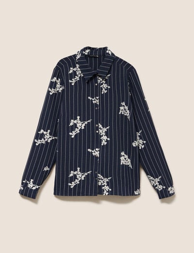 Chemisier droit manches longues fluide bleu marine femme