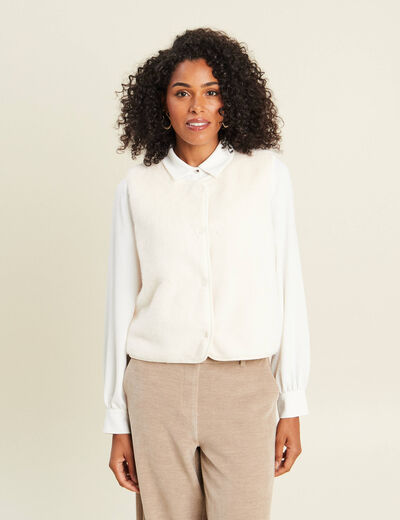 Gilet droit sans manches fausse fourrure ecru femme