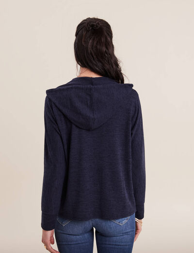 Gilet manches longues capuche bleu marine femme