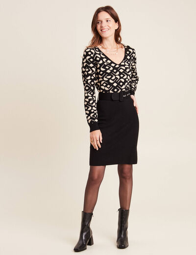 Robe tricot ajustée 2-en-1 noir femme