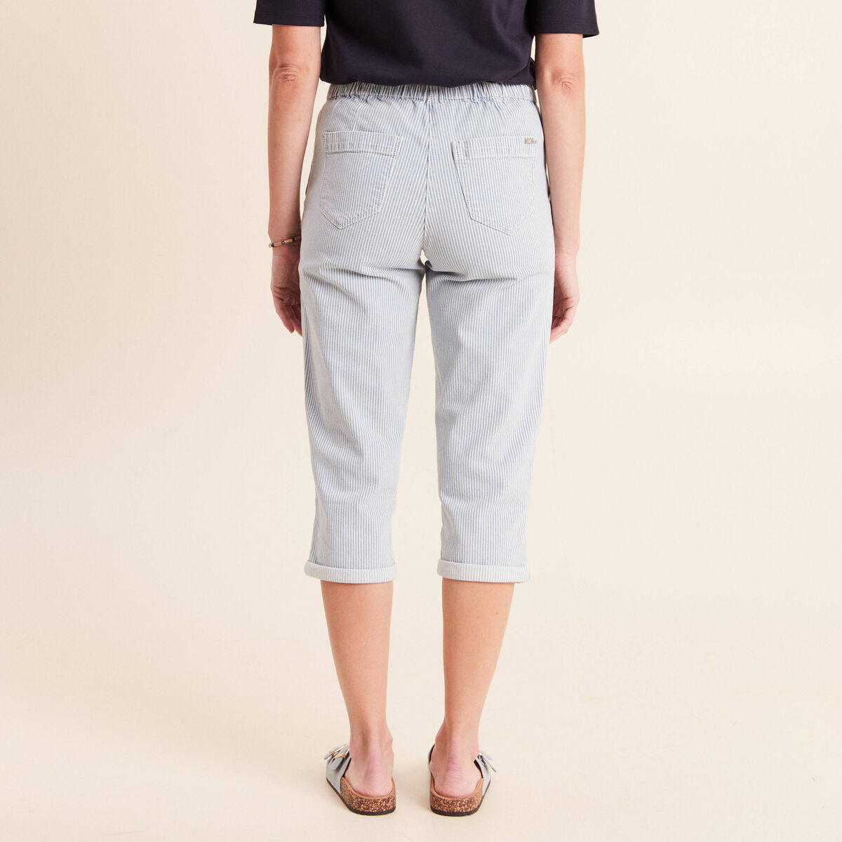 Pantacourt coupe mom bleu femme